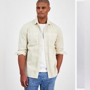 SUN + STONE Button Up Shirt Large Long Sleeve Twill Cruise 100% Cotton NWT